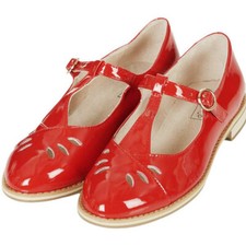 Topshop Gwenny Mary-Jane Patent Flat T Bar Shoes Red Sizes 3-9 Women Fashionable
