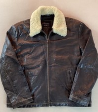 Vintage Leather Bomber Jacket Zip-In Shearling Collar Cowhide Size XL