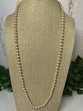 Vintage Long Golden Cream Glass Faux Pearl Knotted Necklace 97 Flapper