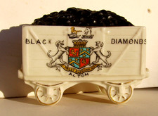 Crested China Locomotive Coal Wagon.  Black Diamonds, Alton, Prest Daccomplier