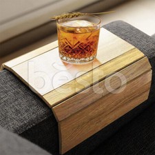Flexible Wooden Sofa Arm Tray Serving Table Armchair Tray Drink Snack Holder