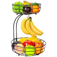 2-Tier Fruit Basket with Banana Holder Standing Daily Kitchen Modern Fruit Bowl