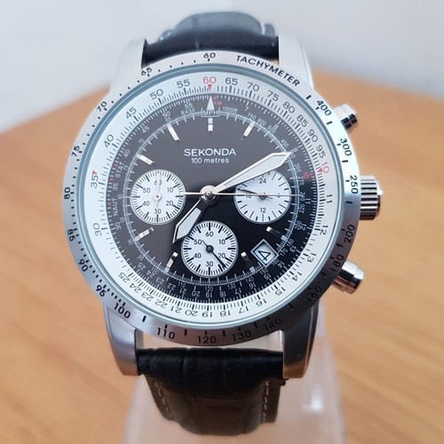 Mens black leather - leather, sekonda