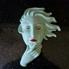 Art Deco green chalk Wall Mask 1930s by Leonardene in VGC 23 x 17cm