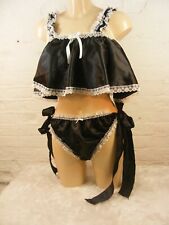 SISSY BLACK SATIN cami PANTIES LINGERIE knickers french maid BABYDOLL set