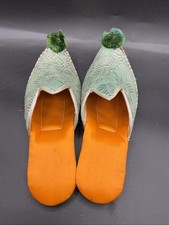 Green Babouche Henna Shoes with Pom-poms Vintage (SN)