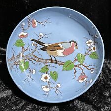 Longwy dish decor of a cattle bird 1920 cherry blue enamels