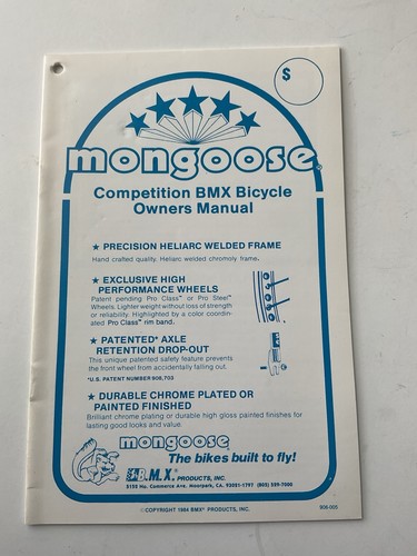 Mongoose bmx owners manual old - owners,