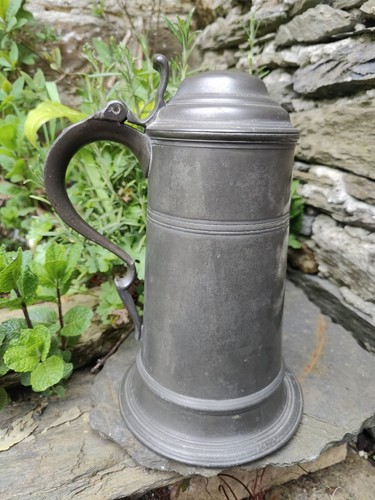 Antique pewter lidded beer - pewter,