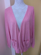 WHITE STUFF Flamingo Pink Open Light Cardigan Size 14 Cotton Cashmere Angora Mix