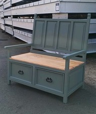 Lovely Pine Bench Seat Pew Settle Ideal for Hall in Sage Green with Drawers