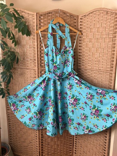 Blue floral halter - floral,