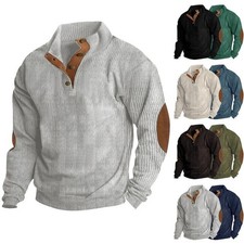 Mens Long Sleeve Casual Sweater Top High Neck Jumper Blouse Warm Pullover UK