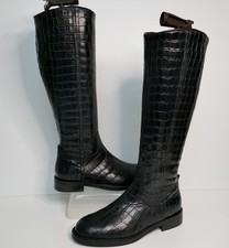 NEW DUNE,LONDON TILLSIE ITALIAN BLACK CROC LEATHER KNEE HIGH RIDING BOOTS UK 4