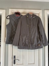 Joules 3-In-1 Women’s Rain Coat & Gillet Size 10 Grey Hooded Quilted Removable