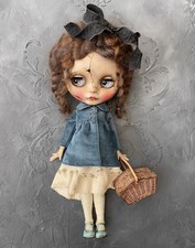 OOAK Black Ribbon Blythes cracked antique look Blythe doll custom Ivy 2023 dress