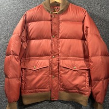 Orvis Vintage Down Feather Jacket Coat Mens Medium Salmon Pockets Thick Warm