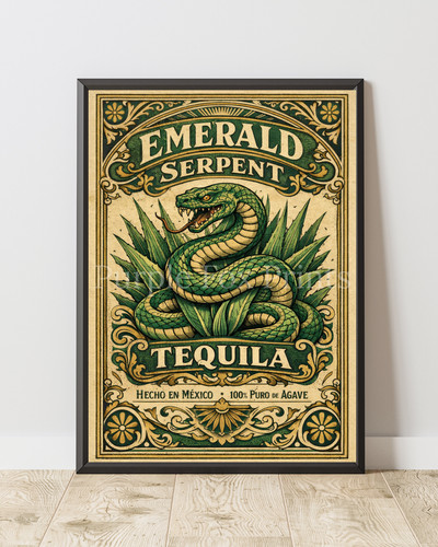 Emerald serpent tequila poster - serpent,