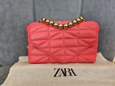 ZARA Coral Pink Quilted Bag | Metal Handle & Crossbody Strap | NEW