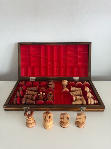 Vintage wooden chess board set - chess,