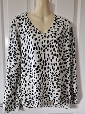 CREAM & BLACK DALMATION PRINT V-NECK JUMPER, SIZE 10