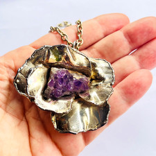 Vintage 70s Druzy Amethyst Pendant Signed Victor Chrisafis for Buch + Deichmann