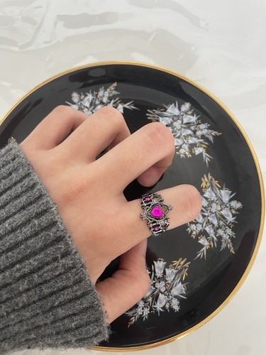 Gothic crown ring pink heart - pink,
