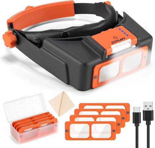 Headband magnifier with - headband, light