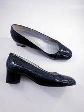 Alexandria size 8 black patent leather snakeskin block heel vintage court shoes