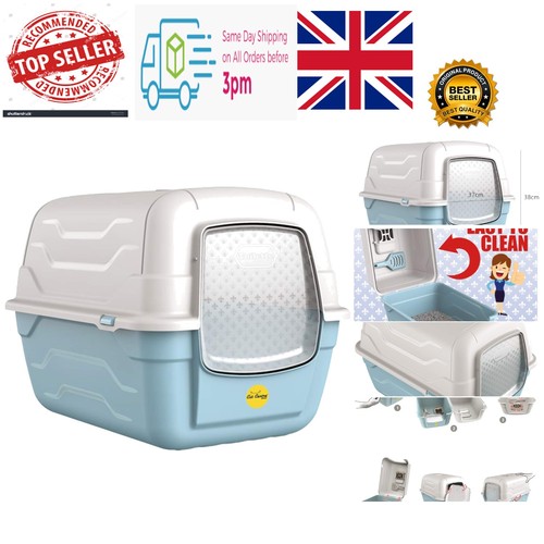 Cat blue hooded litter - hooded, tray