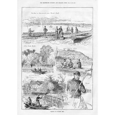 BUCKINGHAMSHIRE Fishing at Bourne End - Antique Print 1882
