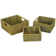 JVL Set of 3 Natural Seagrass Square Storage Baskets with Inset Handles