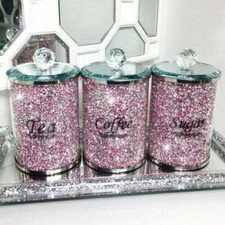 PINK RANGE CRUSHED DIAMOND CRYSTAL FILLED TEA CANISTERS JAR SALT PEPPER CHOPPING