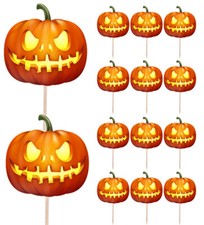 Pumpkins Halloween Cupcake & Party Food Toppers Decorations Picks 14 Pack
