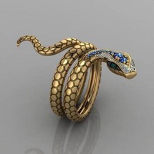 Vintage Snake Shape Adjustable Ring Gold Green Eyed Protecting Ladies Gift UK..