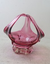 Vintage Venetian Pink Murano Glass Basket Vase/ Dish
