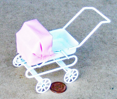 Dolls house white pram with - house,