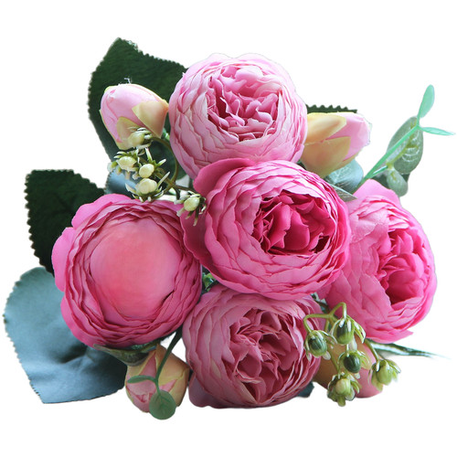 Silk faux peony rose bouquet - peony, 5