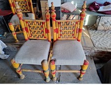 Indian Temple Chairs Set of 2 Handmade Vintage