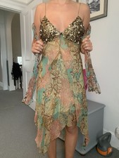 After Six By Ronald Joyce Chiffon Floaty Evening Dress/bronze Sequins Size 12