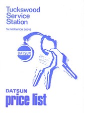 Datsun Price List 1972 Nov Cherry Sunny Bluebird Laurel 260C 240Z (Norwich)
