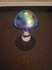 Heron Glass.  Small Mushroom.  Azure Blue.  6cm. Handmade In Cumbria