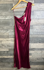 By Anthropologie Maxi Dress Size UK 14 Red Satin One Shoulder Long Formal Event