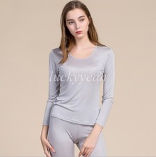 Women Mulberry Silk Thermal Underwear Sets Crewneck Jersey Long Johns Underwear-