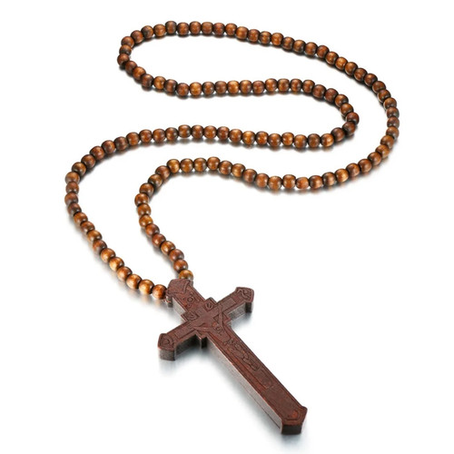 Wooden rosary necklace large - rosary,