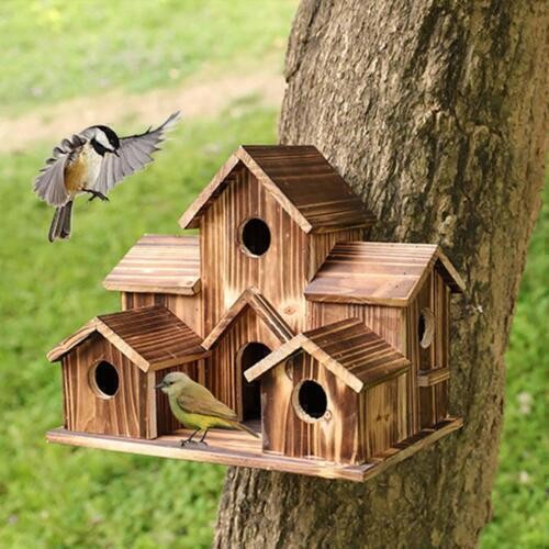 Hanging wooden bird house - wooden,