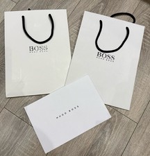 2 HUGO BOSS WHITE , BLACK GIFT BAGS WITH THICK CORD HANDLE H30 x W22 x D10cm. 