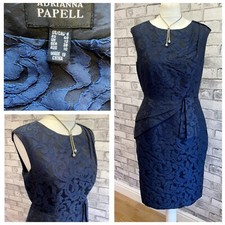 Adrianna papell Dress Size 12 Blue Black Lace Textured Bow Evening Dress Wedding