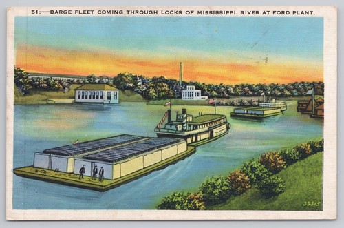 Postcard barge fleet locks - barge, in