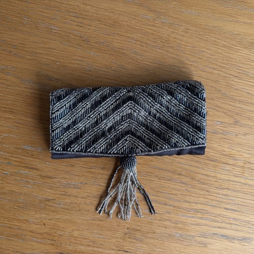 Black silver beaded - &, beaded/satin